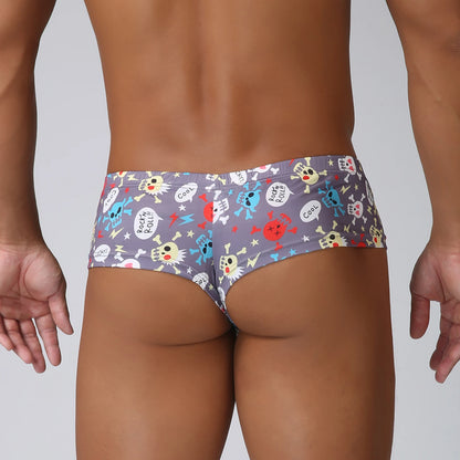 Men Penis Bag Jockstrap Lingerie Soft Hollow Sexy Breathable Boxer Brief Low Rise Skull Print U Pouch Underwear
