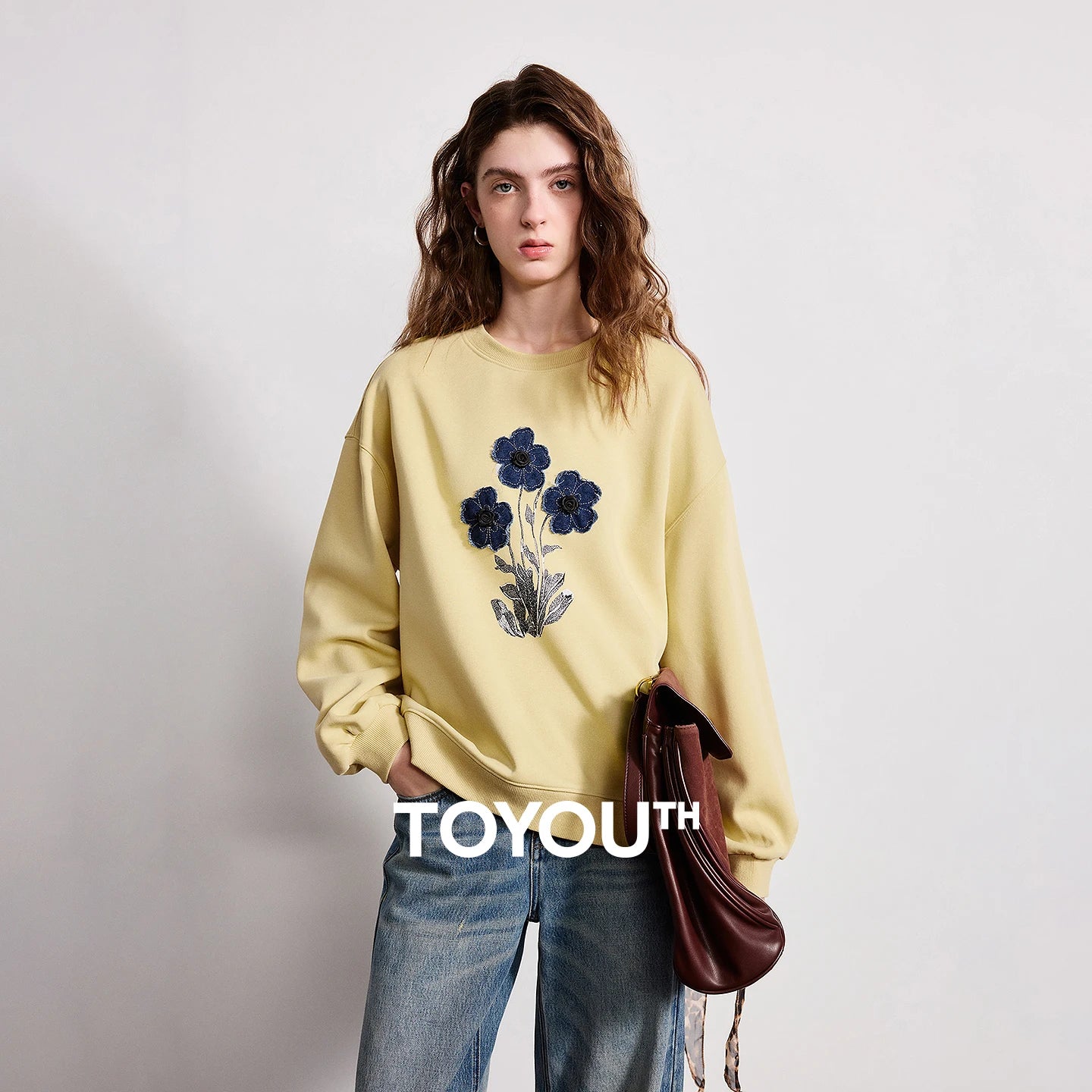 TOYOUTH Women Cotton Sweatshirt 2026 Spring New Knit Striped Turn-Down Collar Loose Unique Stylish Top