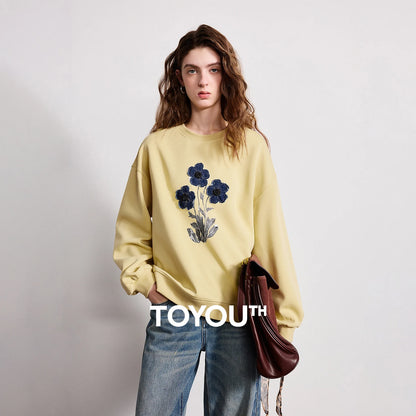 TOYOUTH Women Cotton Sweatshirt 2026 Spring New Knit Striped Turn-Down Collar Loose Unique Stylish Top
