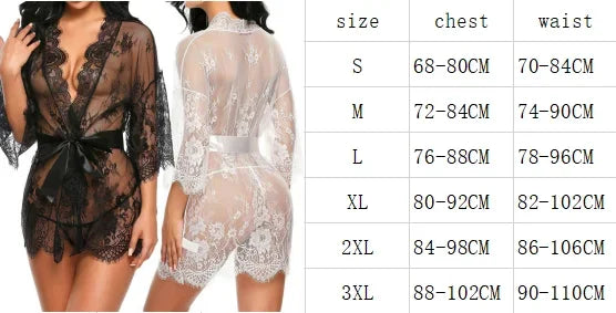 New Sexy Lace Transparent Ruffles Robe Women Lingerie See-through Babydolls Underwear Sleepwear Night Dress Erotic Sex Clothes