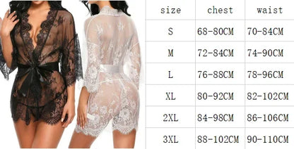 New Sexy Lace Transparent Ruffles Robe Women Lingerie See-through Babydolls Underwear Sleepwear Night Dress Erotic Sex Clothes