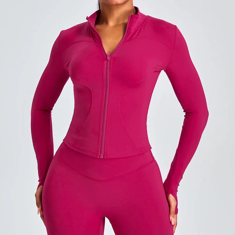 Zipper Long Sleeve Sports Jacket Women Fitness Yoga Shirt Gym Top Activewear Running Coats Push Up Workout Clothes Woman Jacket