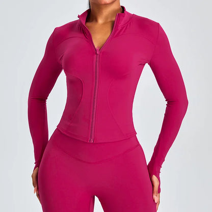 Zipper Long Sleeve Sports Jacket Women Fitness Yoga Shirt Gym Top Activewear Running Coats Push Up Workout Clothes Woman Jacket