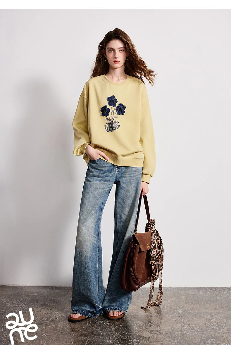 TOYOUTH Women Cotton Sweatshirt 2026 Spring New Knit Striped Turn-Down Collar Loose Unique Stylish Top