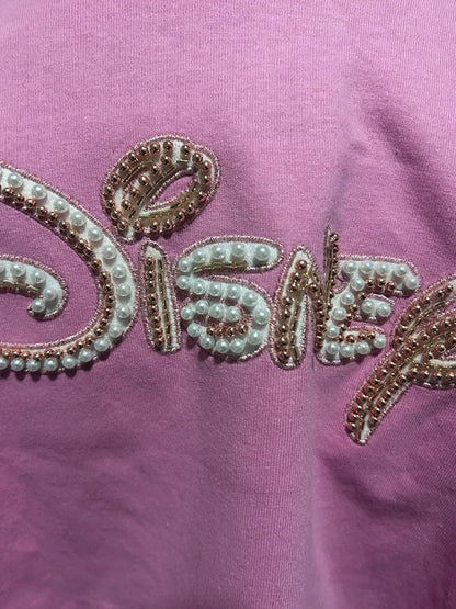 Disney Pink Disneyland Letter Embroidery Cartoon Sequins Pearl Cute Print Sweatshirt Glitter Women Jumper Fleece Pullover Unisex