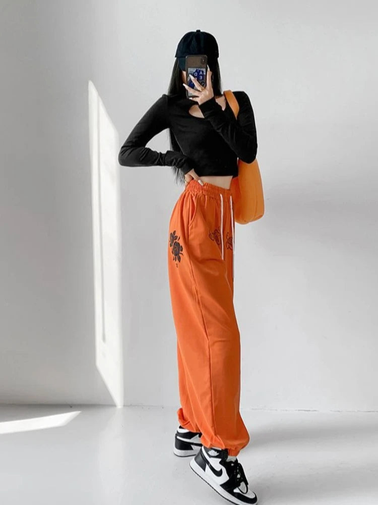 Floral Print Women's Dance Pants Hip Hop Joggers Loose Fit Trousers for Jazz Sportswear