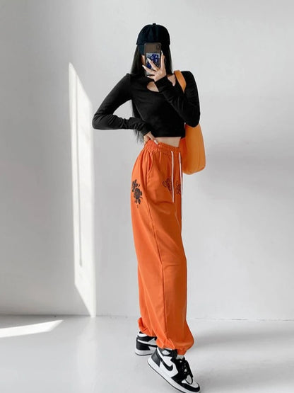 Floral Print Women's Dance Pants Hip Hop Joggers Loose Fit Trousers for Jazz Sportswear