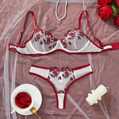 Embroidery Floral Ultra-thin Exquisite Transparent Women Underwear Bra Set