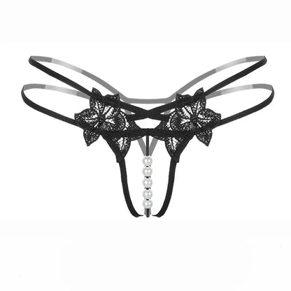 Transparent G-String Lace Pearl Thongs Low Waist Sexy Crotchless Woman's Massage Thread Panties Sex Erotic Accessories Underwear