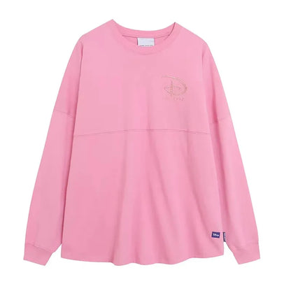 Disney World Letter Mickey Mouse Cartoon Print Embroidery Flares Pearl Pink Sweatshirt Sweet Women Long Sleeve Loose Jumper Tops