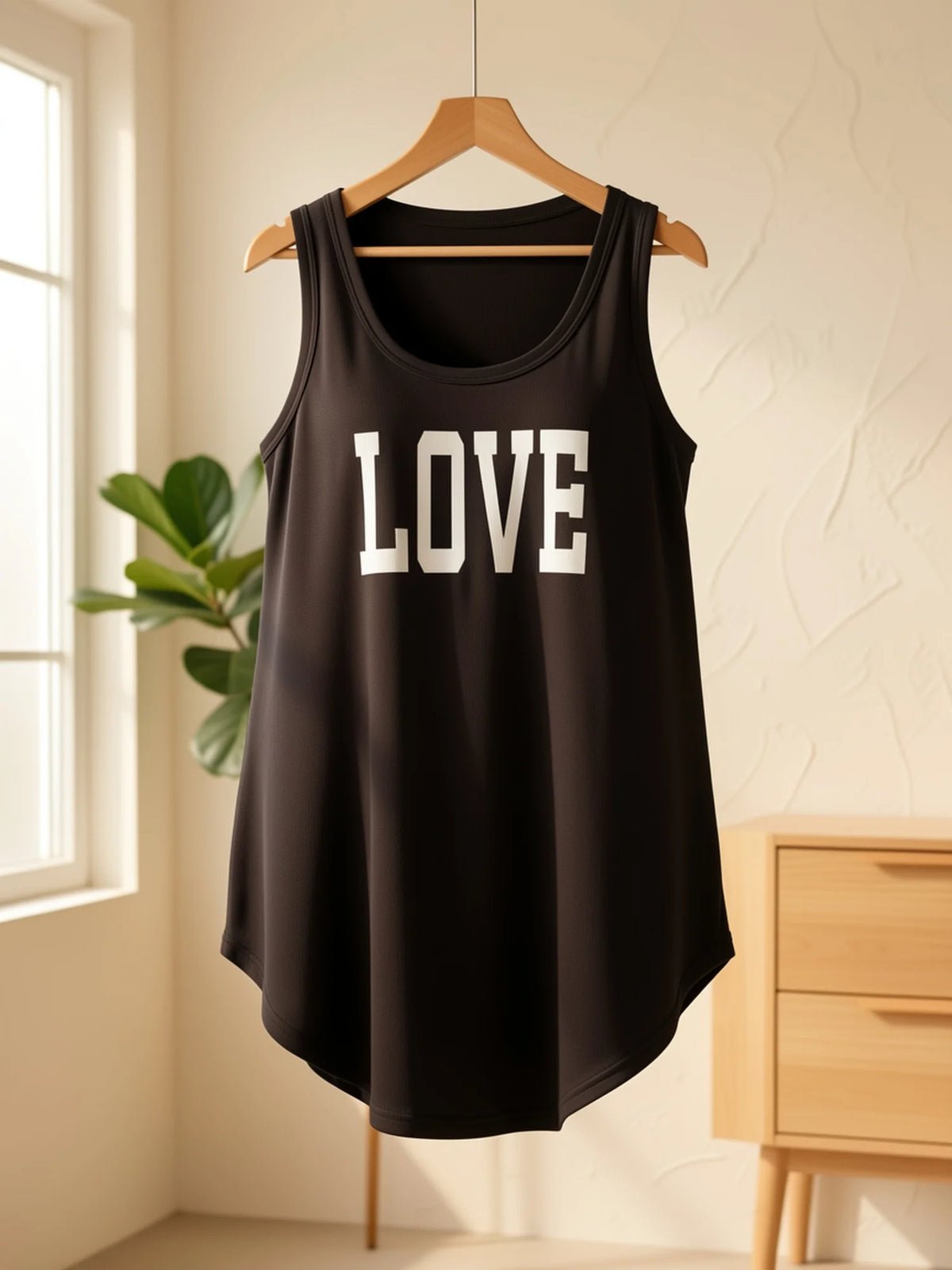 [Plus Size Tank Dress] Women's Plus Size "LOVE"Letter  Print Sleeveless Tank Tank Dress Nightgown - Ultra-Comfortable Home Sleepwear