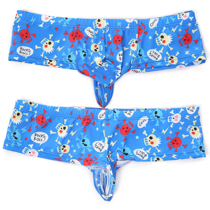 Men Penis Bag Jockstrap Lingerie Soft Hollow Sexy Breathable Boxer Brief Low Rise Skull Print U Pouch Underwear