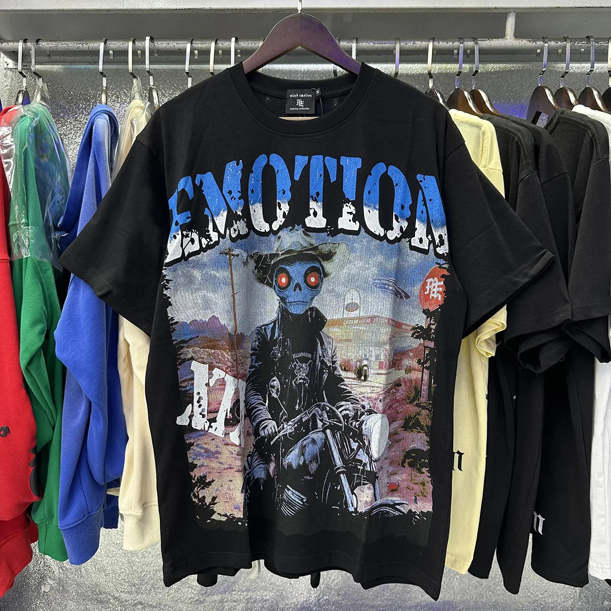 MIXED EMOTION Shirt Rhinestone Short Sleeve Men Women T-shirt Streetwear 100% Cotton Loose Round Neck Top Tees Oversized Tee Top