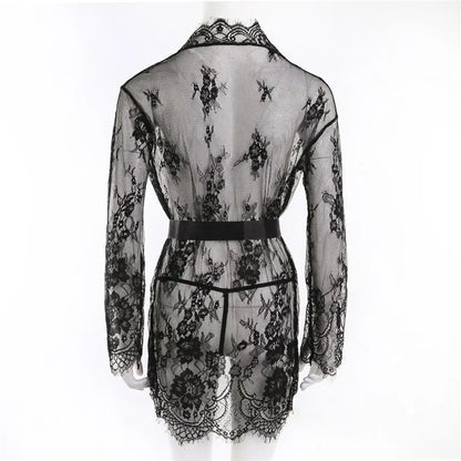 Women Sexy Lingerie Babydoll Erotic Transparent V-Neck Nightdress Robe G-string Costume Lace Sleepwear Dress