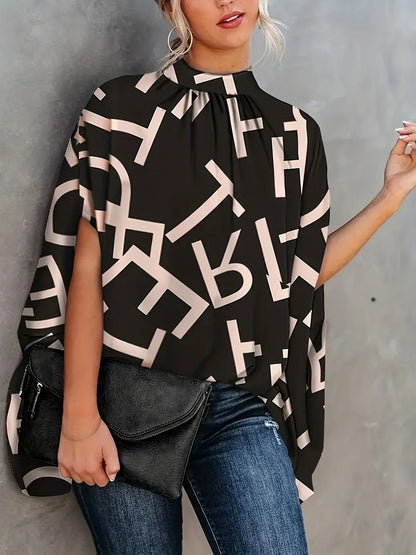 Summer Tops for Women High Neck Graphic Tees Western Boho Tops Women's Fashion Blouses Business Casual Dreesy with Sleeves
