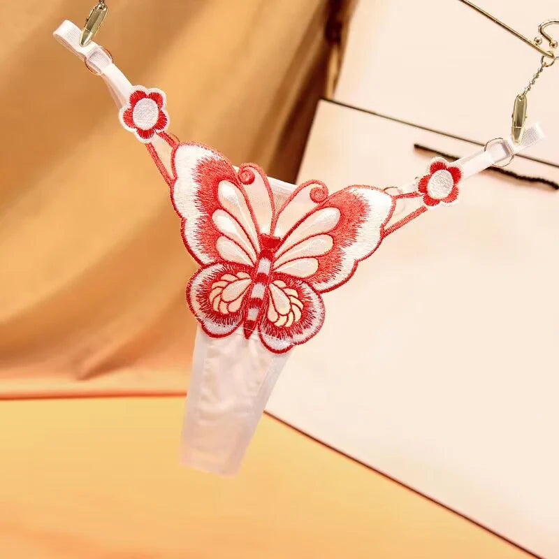 Women's Panties Fashion Sexy Lace Thong Women Butterfly Embroidery Panties Transparent Briefs Panty