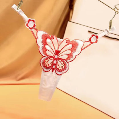 Women's Panties Fashion Sexy Lace Thong Women Butterfly Embroidery Panties Transparent Briefs Panty