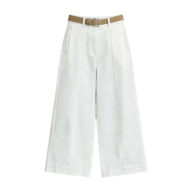White High Waist Straight Leg Wide Leg Pants Nine Points Drapey Slimming Casual Trousers for Small Women Spring Summer New Style