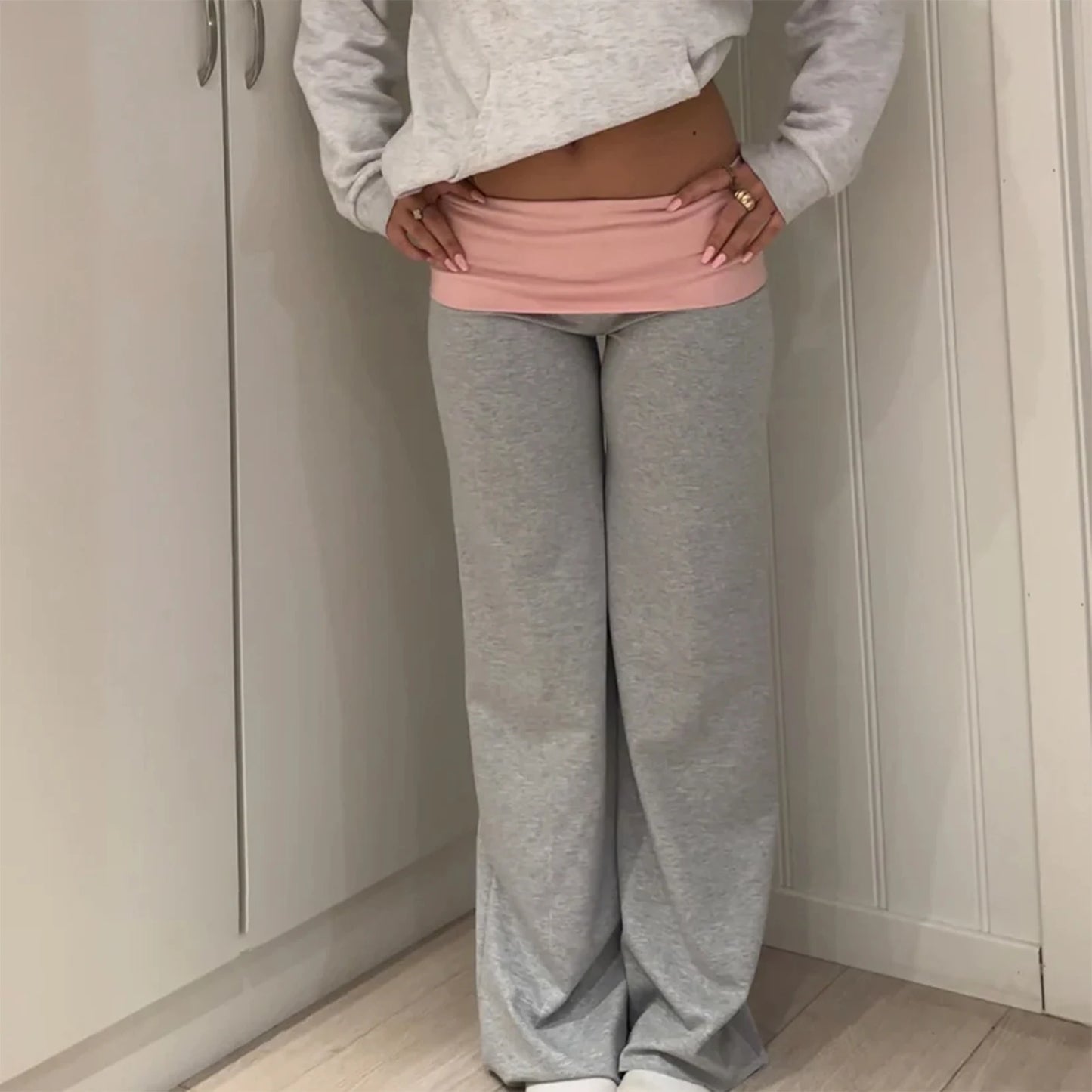 Casual Women Wide Leg Sweatpants Low Rise Flare Lounge Pant Bell Bottoms Y2K Trousers Fold Over Yoga Pants