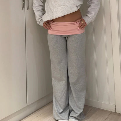 Casual Women Wide Leg Sweatpants Low Rise Flare Lounge Pant Bell Bottoms Y2K Trousers Fold Over Yoga Pants