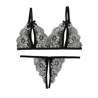 Floral Lace Bra Set Bow Intimates Bra And Thongs Sets Outfit Women's Underwear Set
