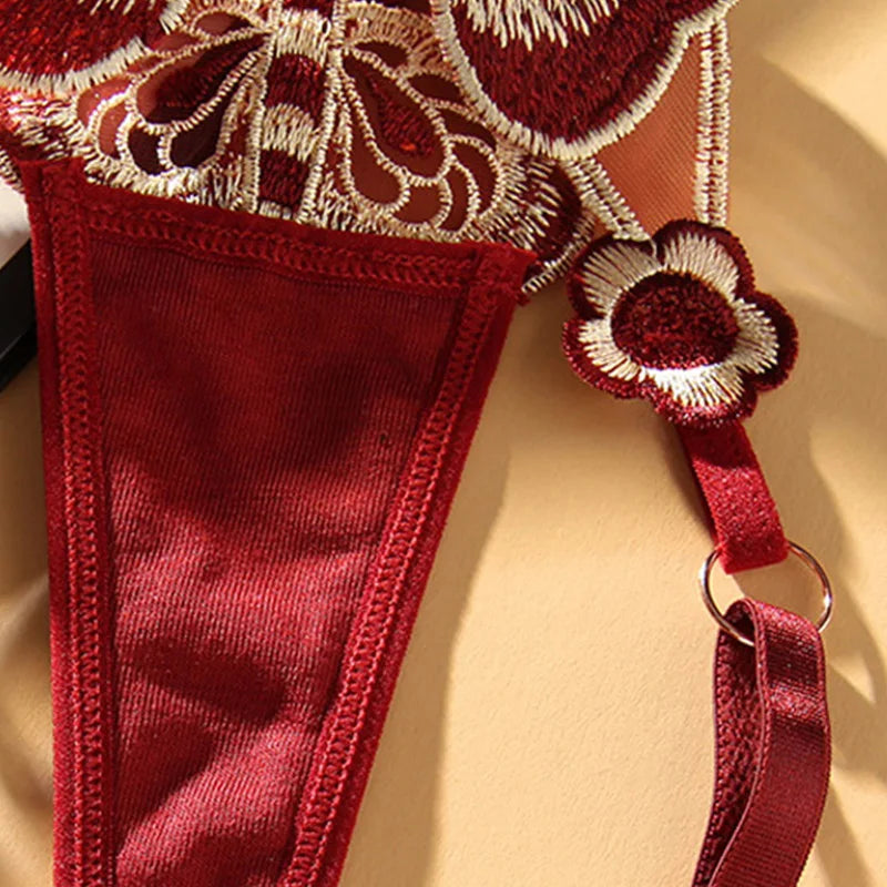 Women's Panties Fashion Sexy Lace Thong Women Butterfly Embroidery Panties Transparent Briefs Panty