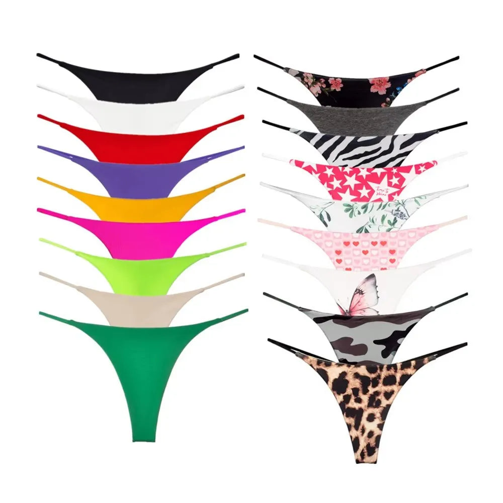 6PCS/Set Strap Thong Double Layer Cotton Panties for Women Plus Size Sexy Seamless Underwear Leopard/Camouflage G String