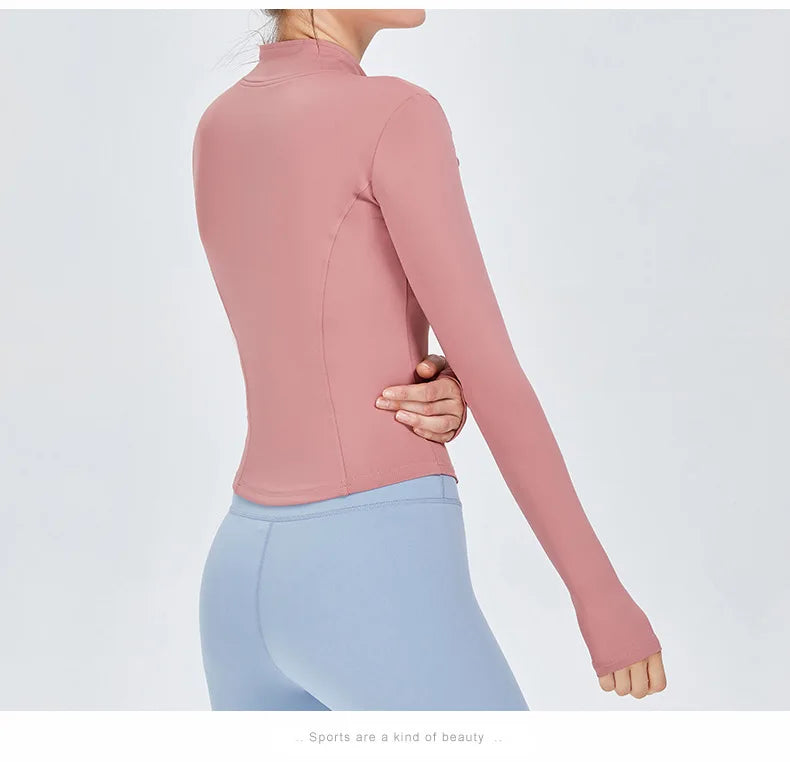 Zipper Long Sleeve Sports Jacket Women Fitness Yoga Shirt Gym Top Activewear Running Coats Push Up Workout Clothes Woman Jacket
