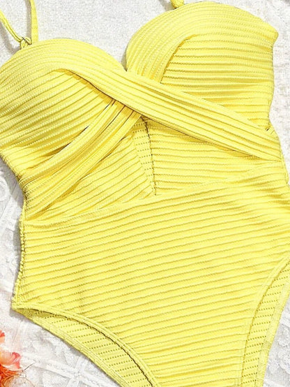 Sexy Yellow Swimwear Women 2026 Hollow Out Cross Slim Tummy Control One Piece Swimsuit Beach Backless Bathing Suit Monokini