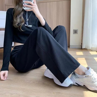 Xpqbb Black Gray Sweatpants for Women 2024 Summer New Basic Baggy Sports Pants Female Casual All-match Joggers Straight Pants