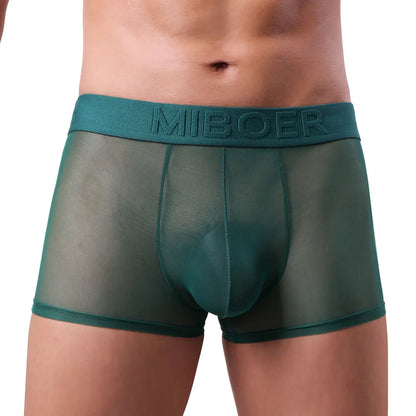 MIBOER Men's Sheer Mesh Boxer Briefs with 3D Contoured Pouch And Embossed Logo Waistband Ultra Thin Breathable Underwear