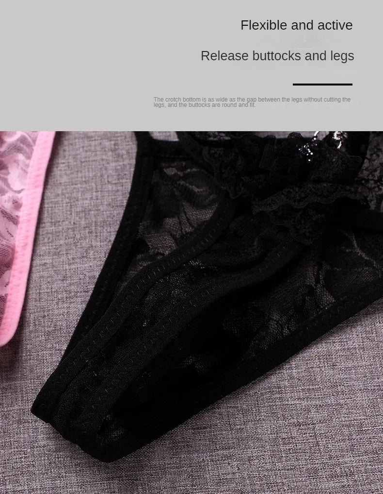 Men Sexy Thong Lace Sheer Underwear Tanga Hombre Man Panties Sissy Erotic Lingerie G String Ultra-Thin Rhinestone Underpants