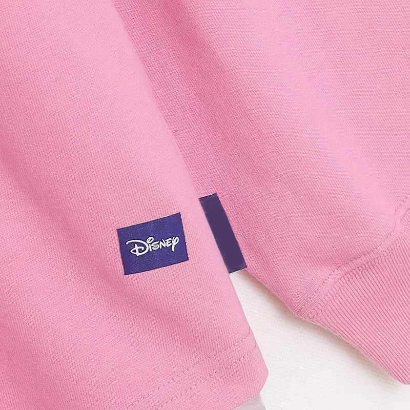 Disney World Letter Mickey Mouse Cartoon Print Embroidery Flares Pearl Pink Sweatshirt Sweet Women Long Sleeve Loose Jumper Tops