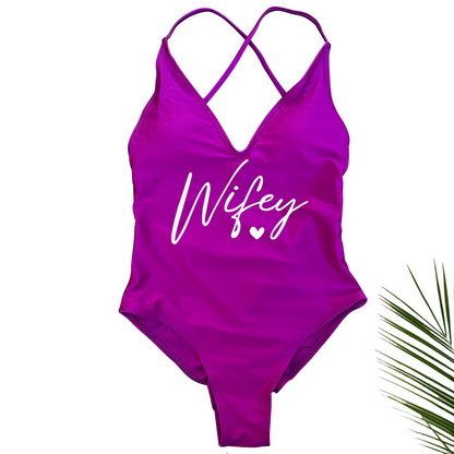 Sexy Padded Wifey One Piece Swimsuit bride Swimwear Women Backless Rose gold Bathing Suit Summer Beachwear monokini Thong