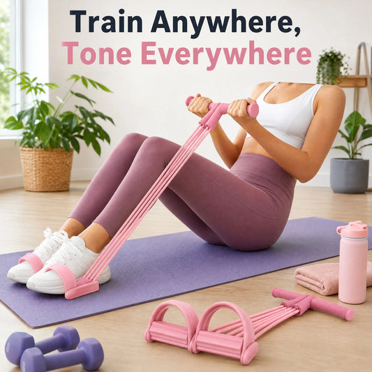 6-Tube Resistance Band Trainer Pink Sit Up Assistant Equipment Pedal Pull Rope Elastic Fitness Home Gym Leg Arm Waist Toning Exercise
