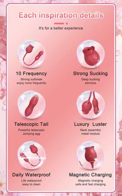 Rose-Sucking Sex Toys Dildo Vibrator for Women 3in1 Thrusting G Spot Anal Vibrators Stimulator Female Vibrating Egg Adult Toys