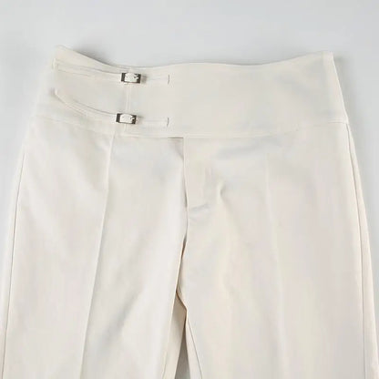 Vintage Y2K Korean Streetwear Pants Woman Low Rise Straight Loose Beige Trousers Button Up Basic 2000S Women Casual Pants