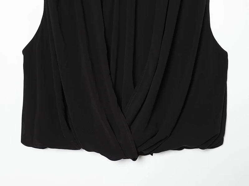 Women's Tops Summer Fashion Pleated Tops Women Turtleneck Sleeveless Tops Casual Female Chic Tops