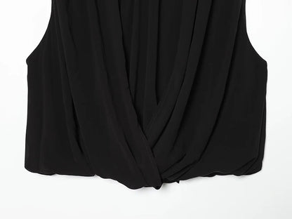 Women's Tops Summer Fashion Pleated Tops Women Turtleneck Sleeveless Tops Casual Female Chic Tops