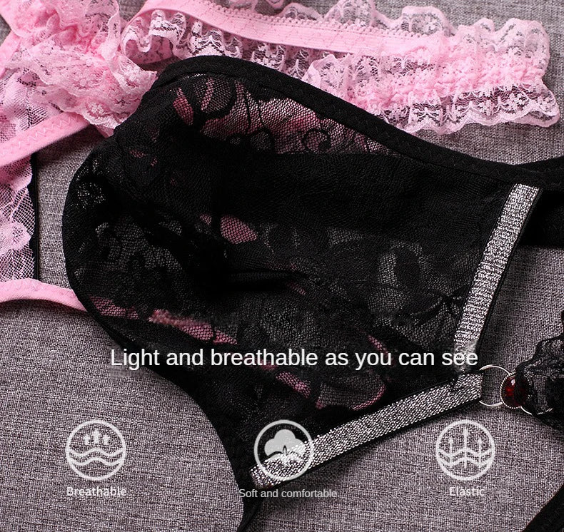 Men Sexy Thong Lace Sheer Underwear Tanga Hombre Man Panties Sissy Erotic Lingerie G String Ultra-Thin Rhinestone Underpants