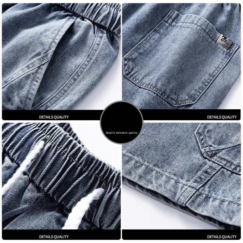 Summer Men's High Street Baggy Cargo Denim Shorts 2026 New Y2K Vintage Drawstring Jorts Hip Hop Fashion Blue Short Jean Pants