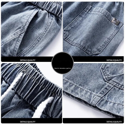 Summer Men's High Street Baggy Cargo Denim Shorts 2026 New Y2K Vintage Drawstring Jorts Hip Hop Fashion Blue Short Jean Pants