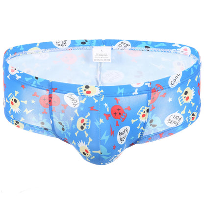Men Penis Bag Jockstrap Lingerie Soft Hollow Sexy Breathable Boxer Brief Low Rise Skull Print U Pouch Underwear