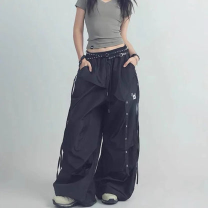 Women's Dance Y2K Style Pants Cross Layer Straps Design Casual Streetwear Wide Leg Cargo Pants For Hip Hop Dance Colorful