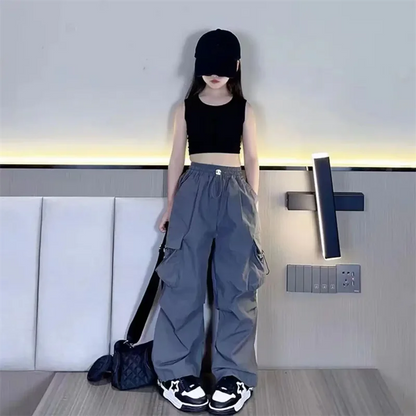 Girls Cargo Pants 5-14 Years Spring Fashion Children Loose Trousers Autumn Kids New Style Wide-leg Pants Girl Casual Clothing