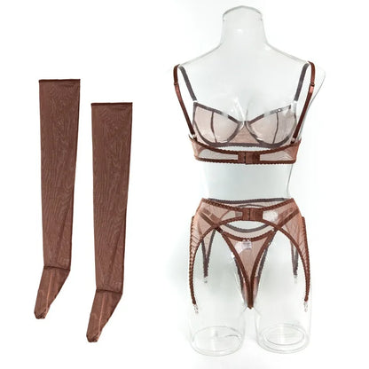 Toucheart Erotic Lingerie with Stockings Mesh Thin Model See-through Patchwork Body Shaping Seductive Women Delicate Underwear