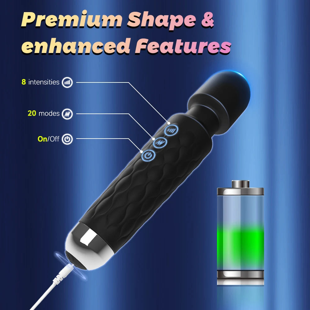 Powerful Vibrator Women's Magic Wand USB Rechargeable Waterproof Massager Clitoral G-Spot Vibrator Sex Toy Suitable for Adults