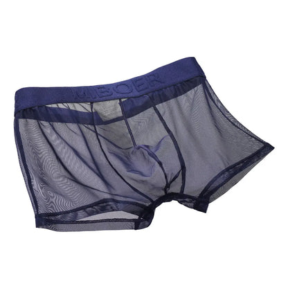 MIBOER Men's Sheer Mesh Boxer Briefs with 3D Contoured Pouch And Embossed Logo Waistband Ultra Thin Breathable Underwear