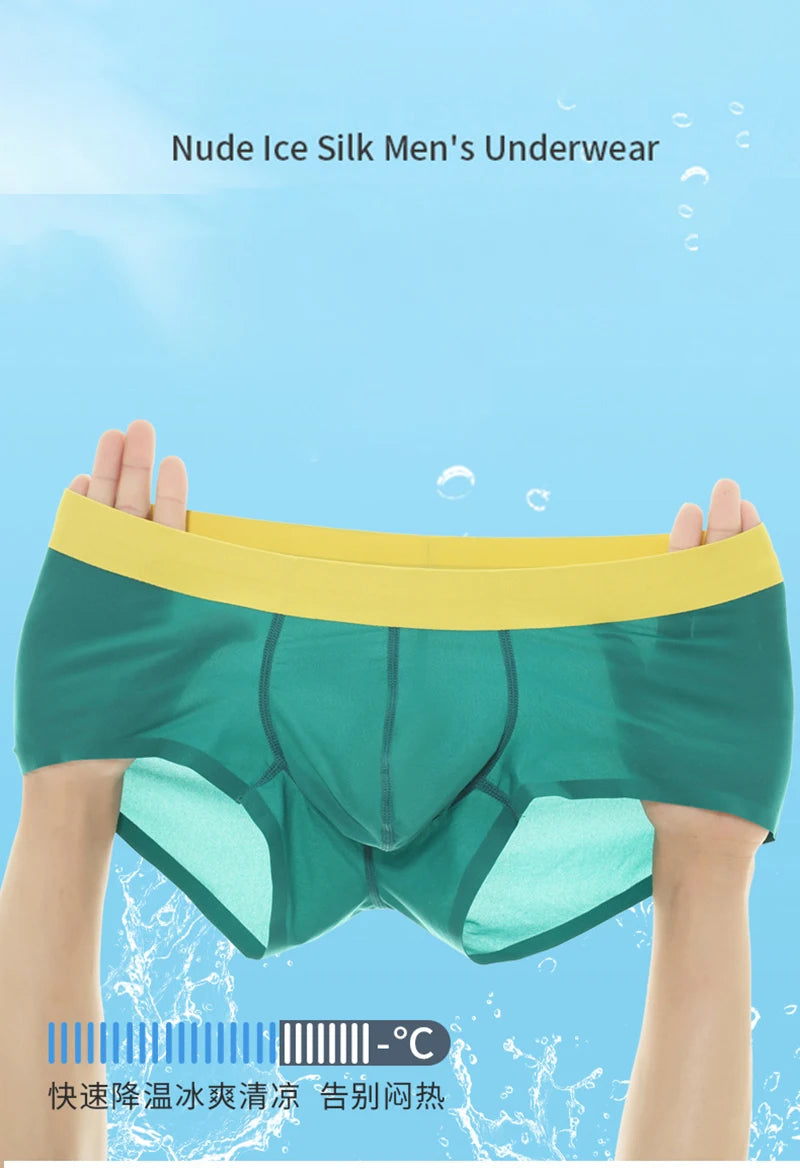 New Ultra-thin Quick Dry Mens Boxer Shorts Ice Silk Man Panties Seamless Sexy Underwear U Bulge Pouch Male Breathable Underpants