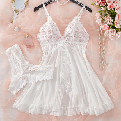 New Women's Sexy Bow Lace-Up Sleepwearl Dress Set Fashion Uniform - Trendy Comfortable Dress Ensemble For Adults Sexy Bra Set